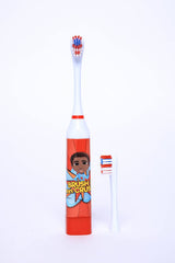 Side view of OUR REFLECTIONS kid's toothbrush showing compact handle in red