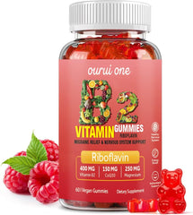 Front view of the Ourui One Vitamin B2 Gummies Raspberry bottle