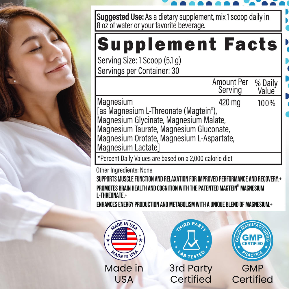 Unflavored magnesium complex powder designed for easy mixing