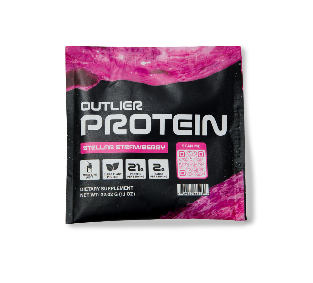 Outlier Protein clear strawberry bottle for refreshing post-workout protein juice