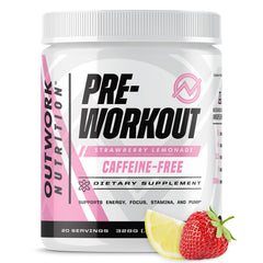 Outwork Nutrition non-stim preworkout strawberry lemonade bottle enhances focus during workouts