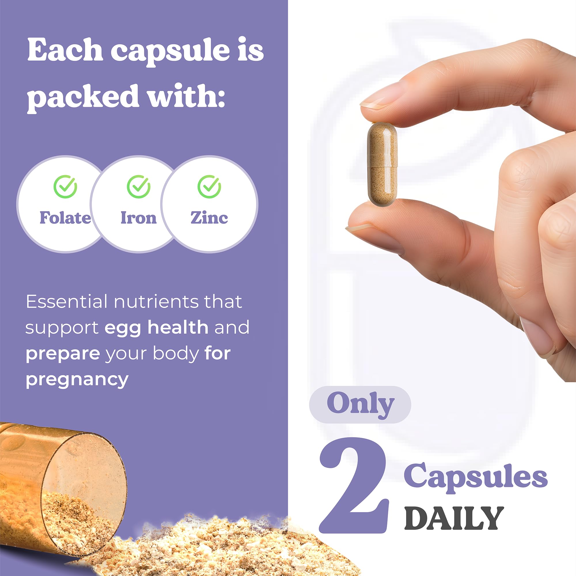 Ovarian support vitamins with folate, iron, and zinc