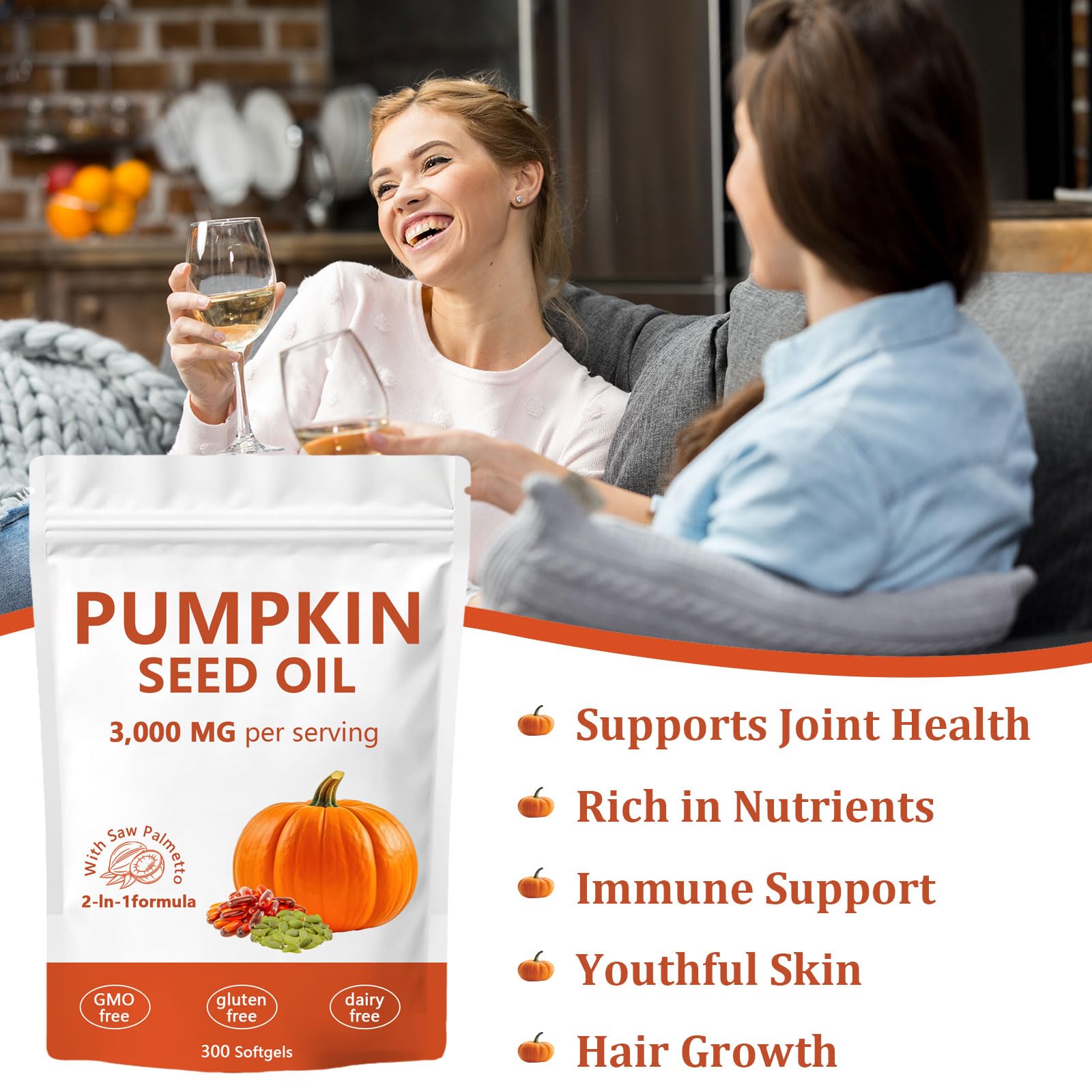 Bottle containing 300 pumpkin seed oil capsules