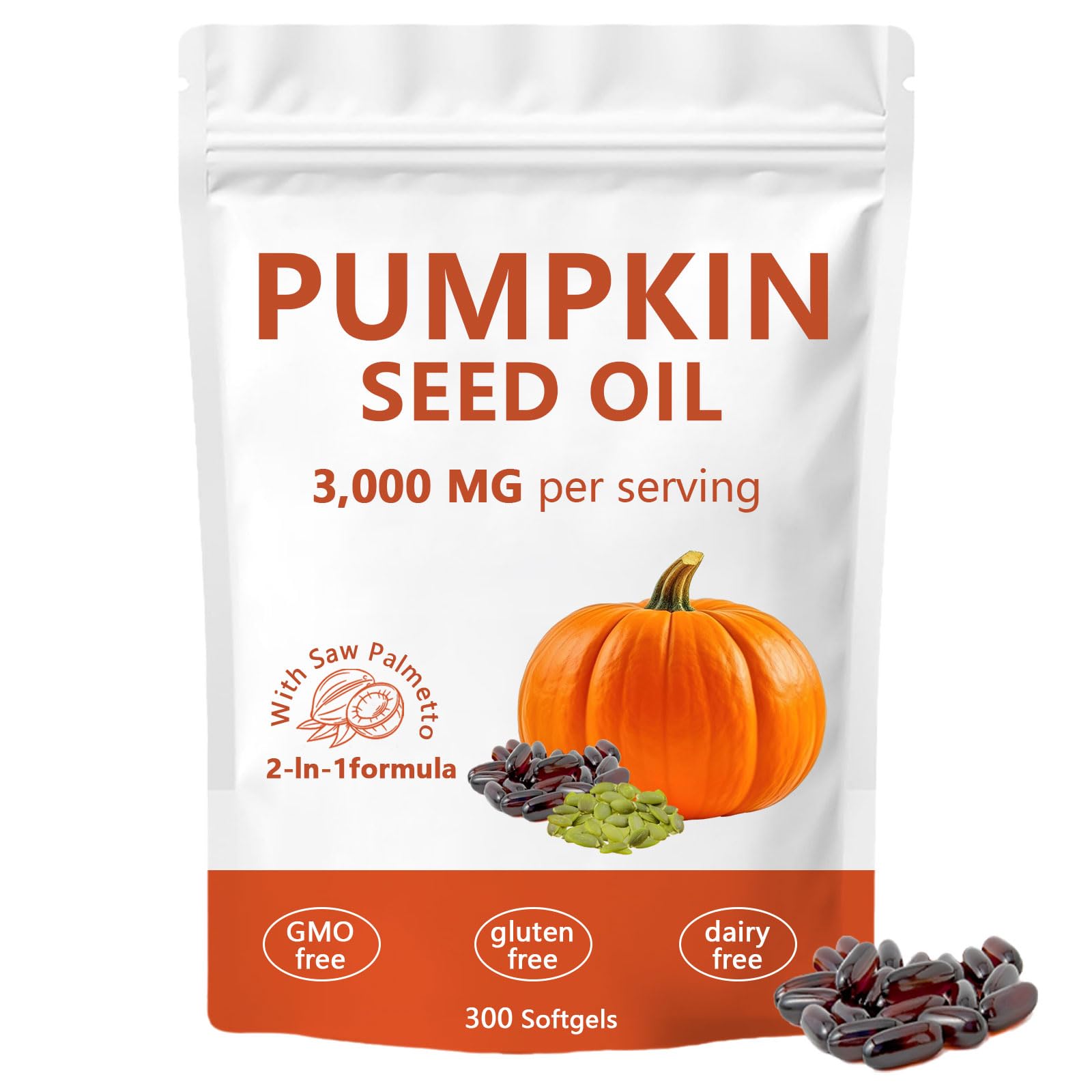 Ovela 2-in-1 Pumpkin Seed Oil Capsules with Saw Palmetto, 3000mg per softgel, 300 softgels