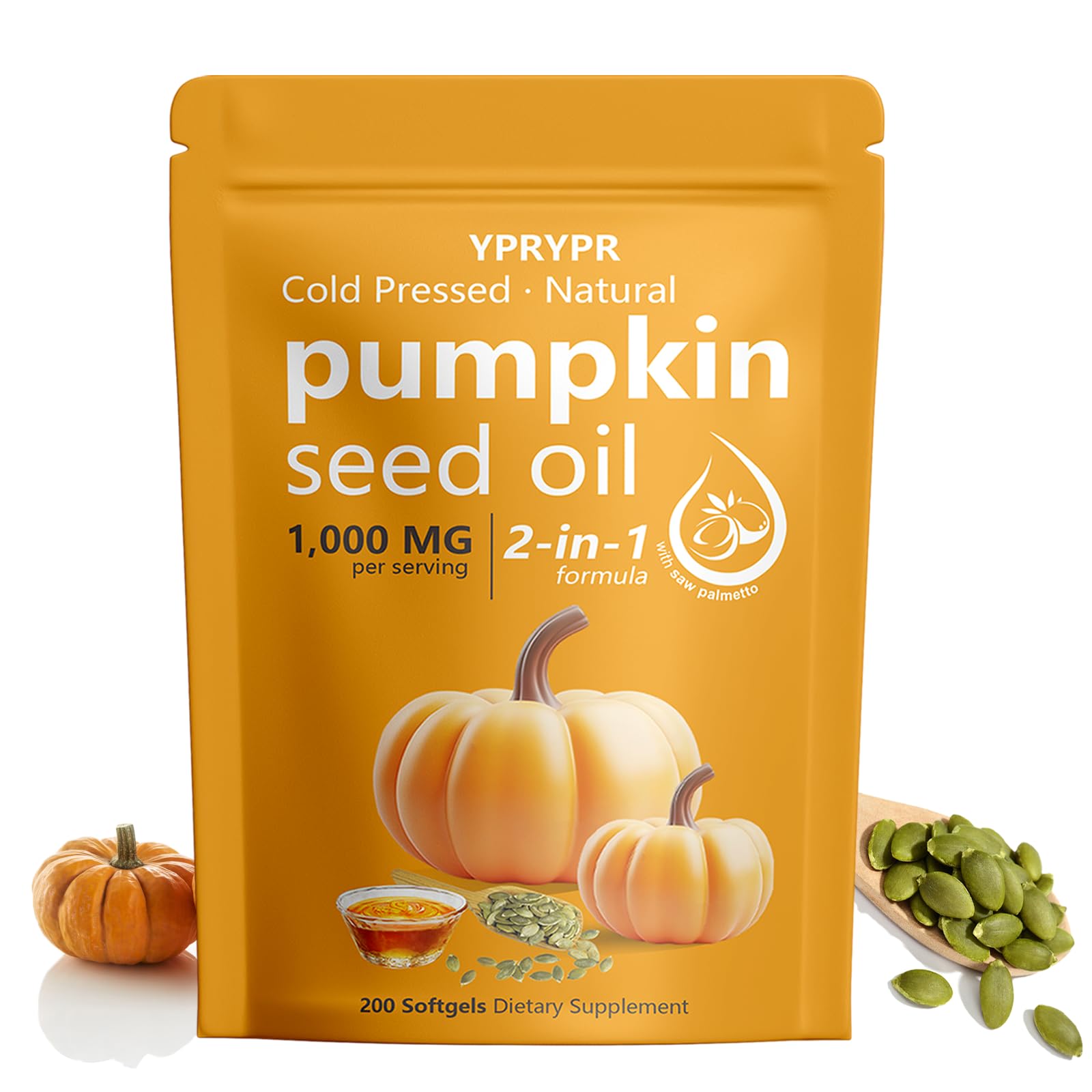 Front view of Ovela Pumpkin Seed Oil with Saw Palmetto capsules bottle