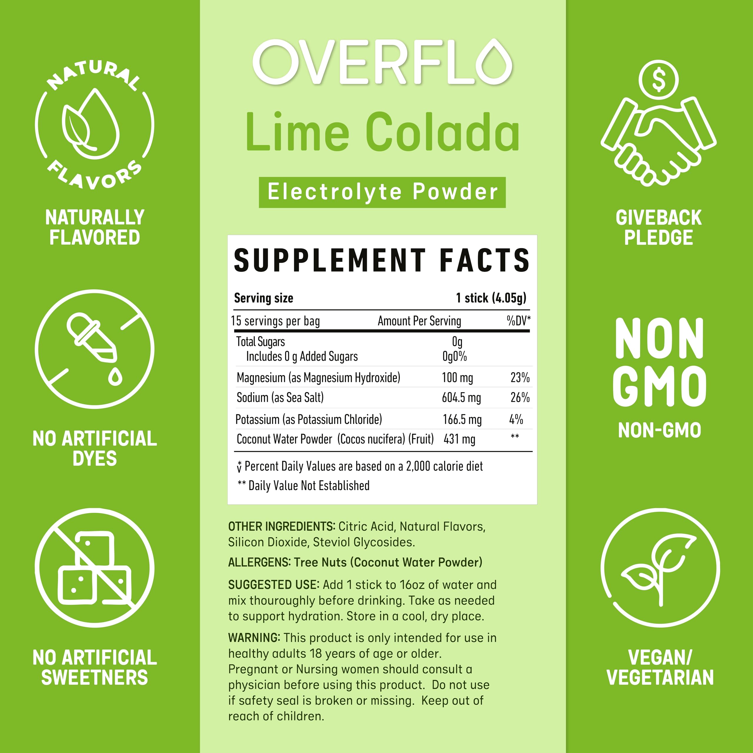 Overflo electrolyte packet closeup highlighting convenient sugar-free hydration