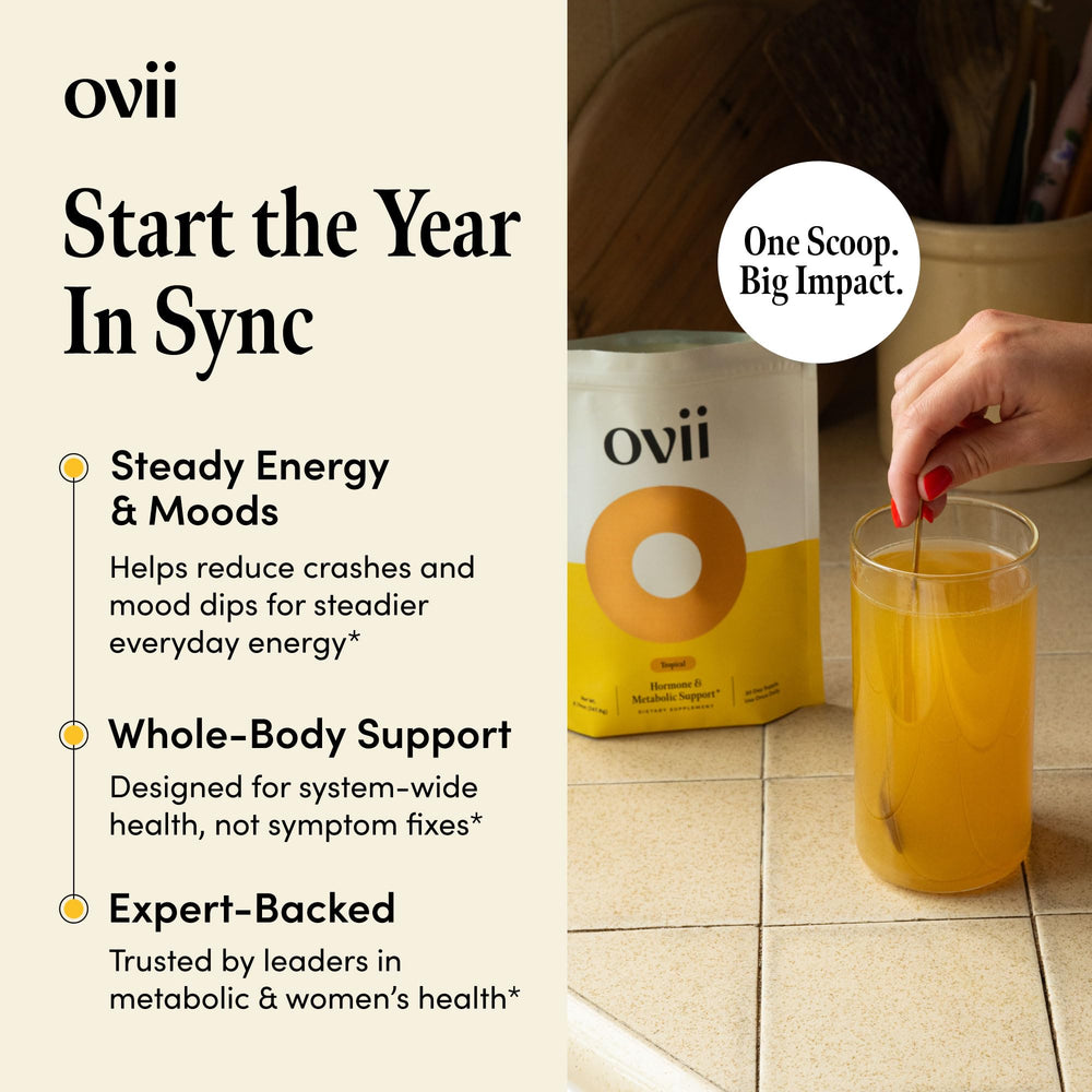 Close-up of Ovii powder texture highlighting smooth mixability and flavor