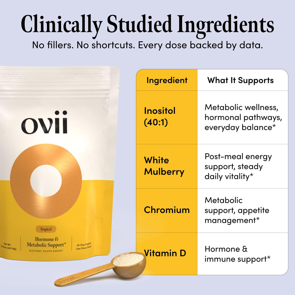 Single serving scoop of Ovii powder demonstrating convenient portioning