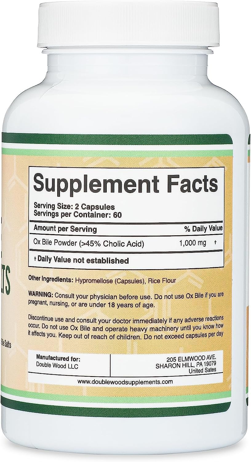 Close up of Ox Bile capsules (500 mg each)