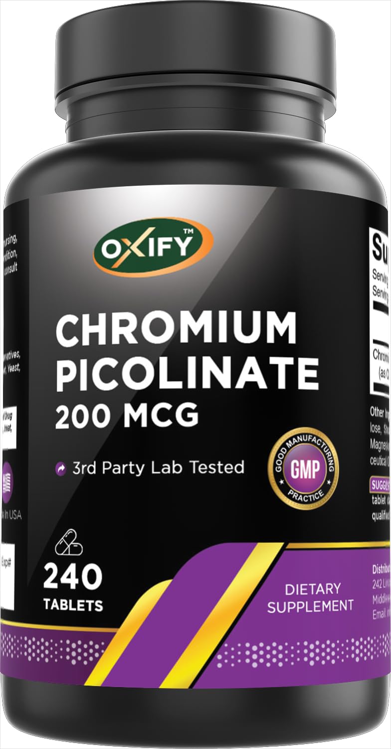Oxify Chromium Picolinate bottle front view - 200 mcg per tablet, 240 tablets