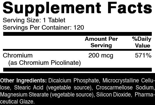Close-up of a single Oxify Chromium Picolinate tablet (200 mcg)