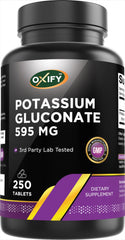 Oxify Potassium Gluconate bottle with 595 mg tablets
