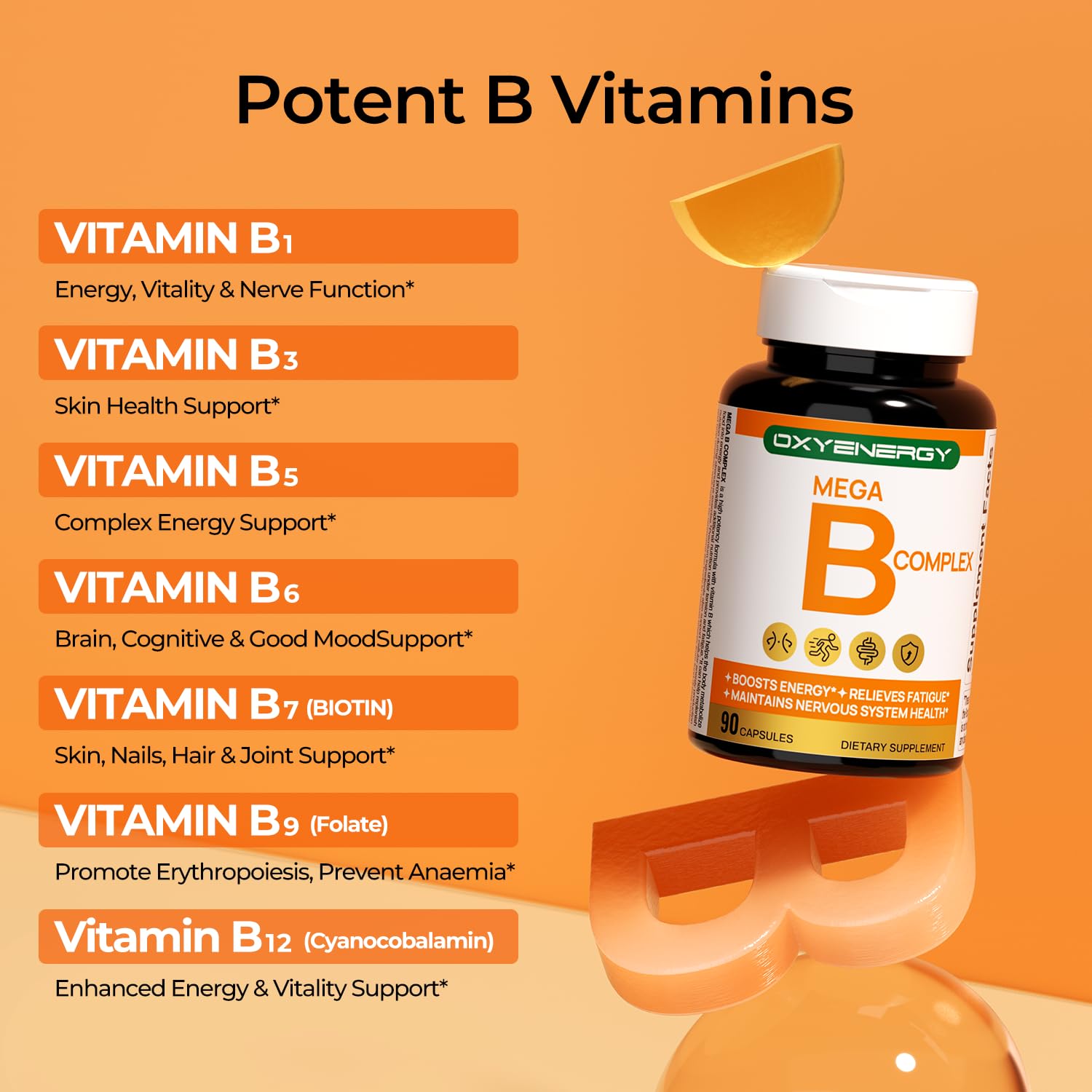 Includes folic acid (B9) and B12 for heart and nerve health