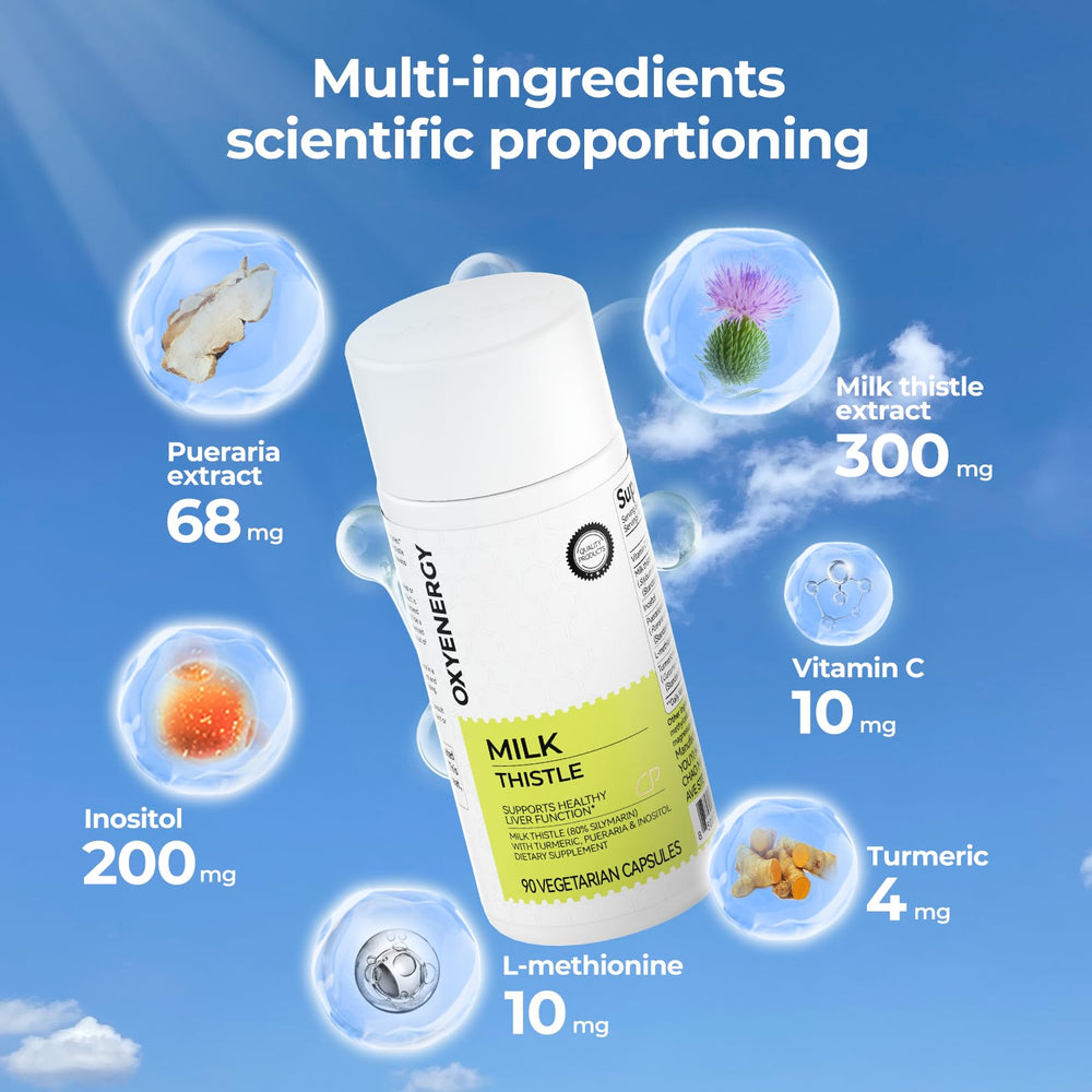 Supplement facts label for OxyEnergy Milk Thistle