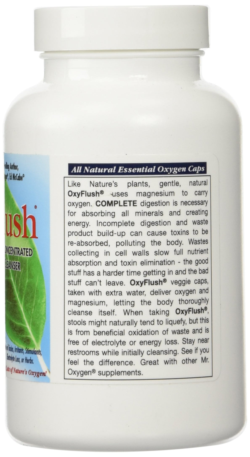 Back label of OxyFlush 120 capsules