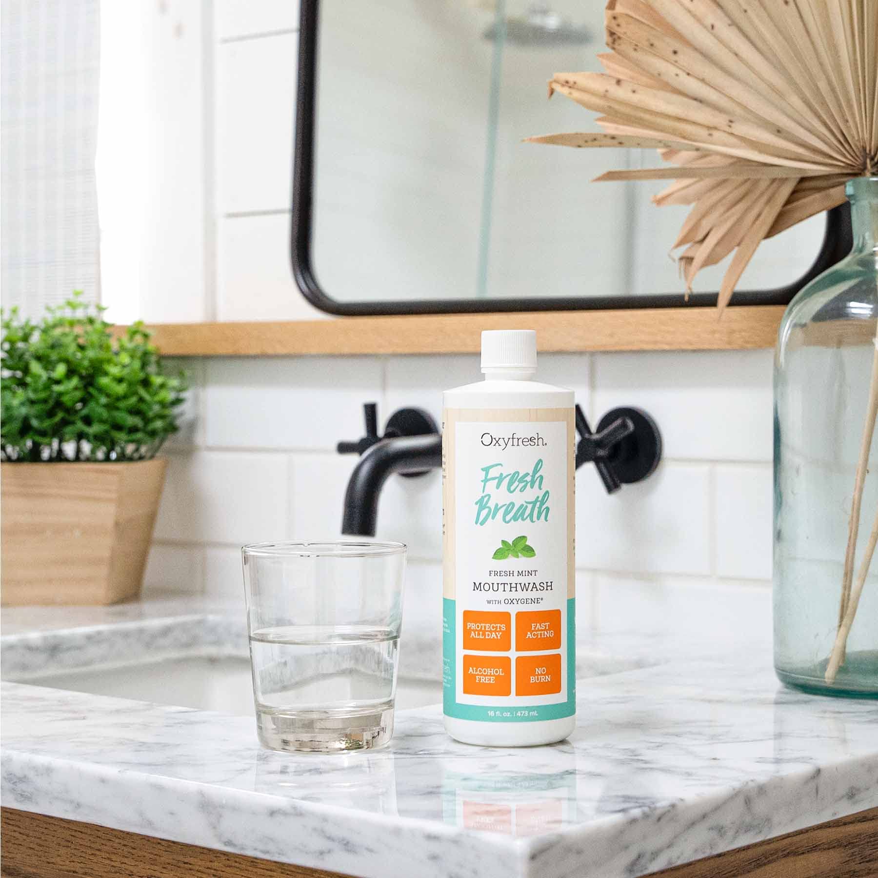 Dentist recommended label on Oxyfresh mouthwash