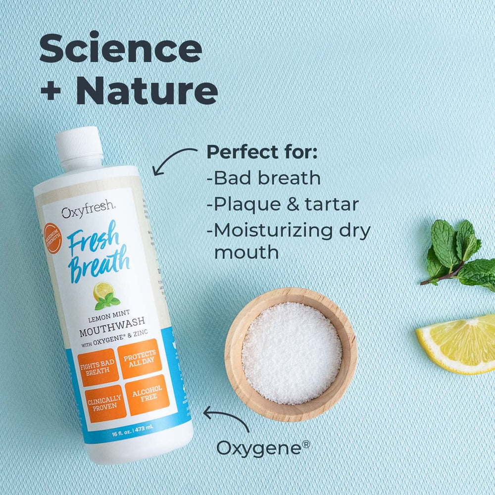 Side view of Oxyfresh Lemon Mint Mouthwash bottle