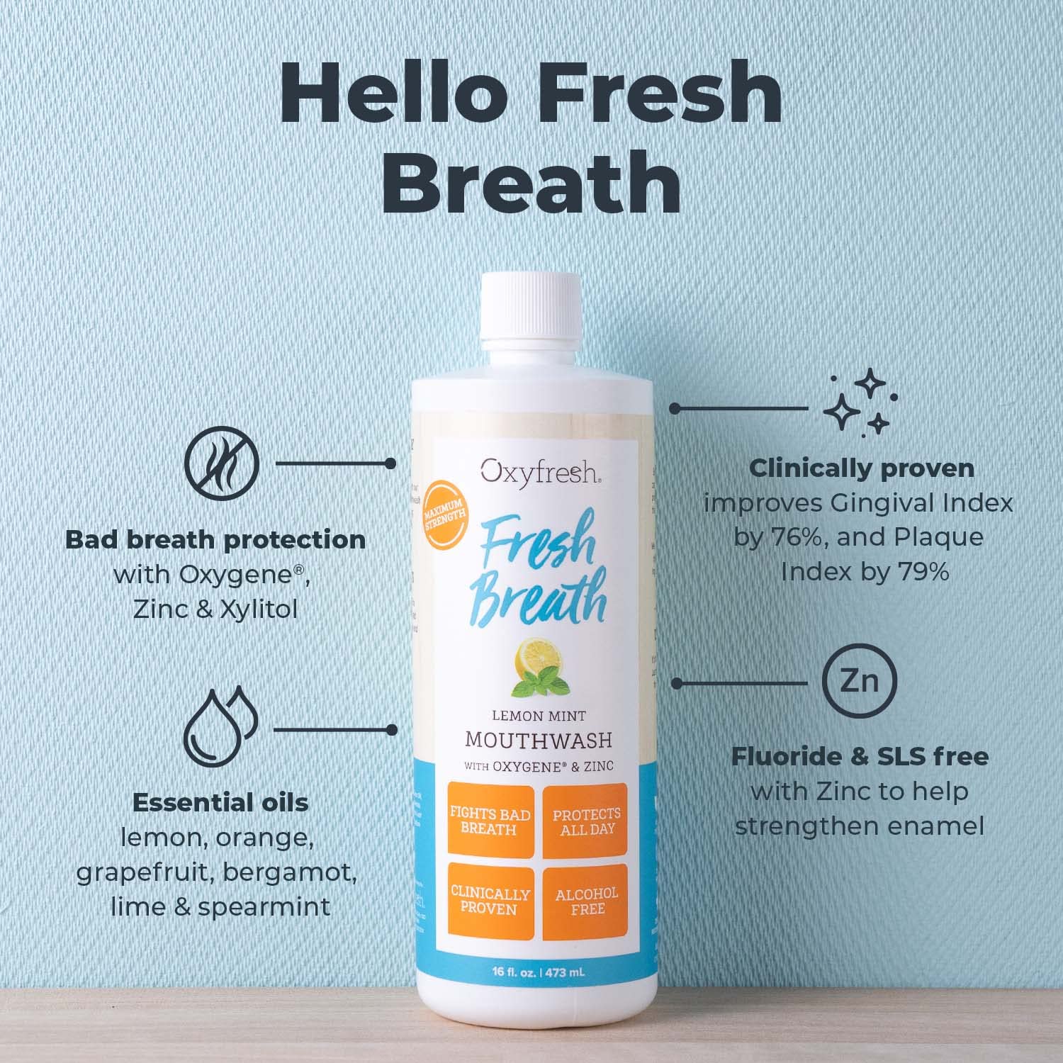 Back packaging view of the Oxyfresh Lemon Mint Mouthwash 3-pack