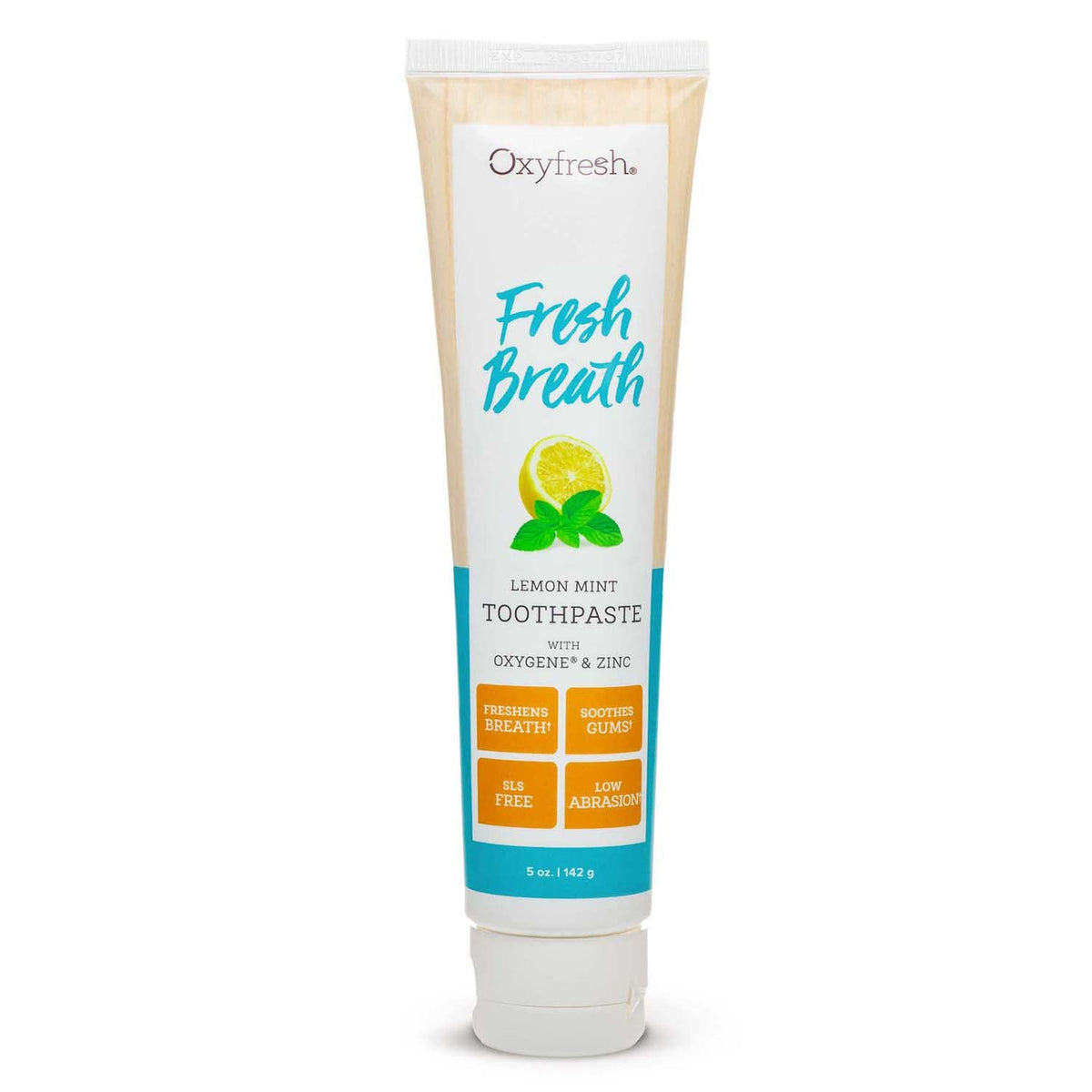 Oxyfresh Lemon Mint Toothpaste tube on white background