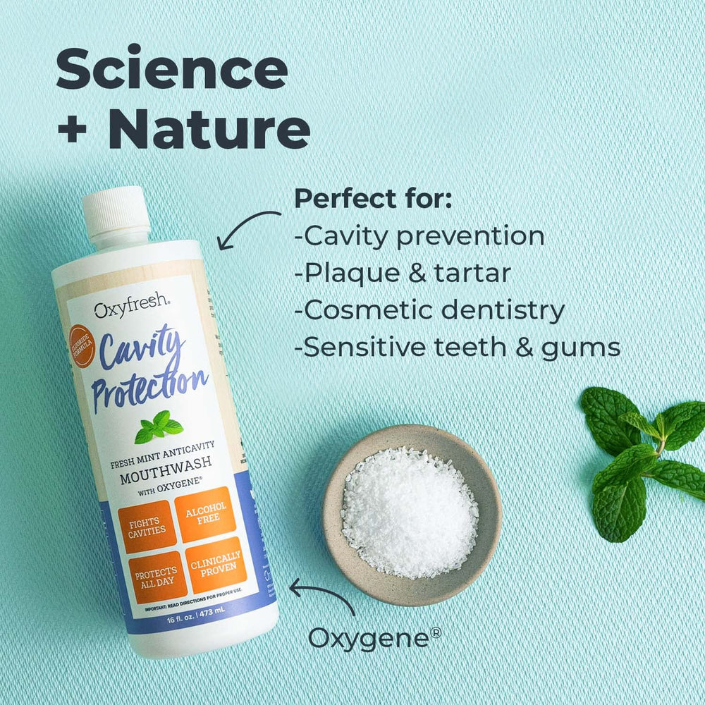 Oxyfresh Cavity Protection Mouthwash bottle side profile 16 oz