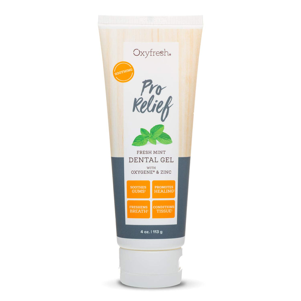 Oxyfresh Pro Relief Fluoride Free Dental Gel bottle and packaging
