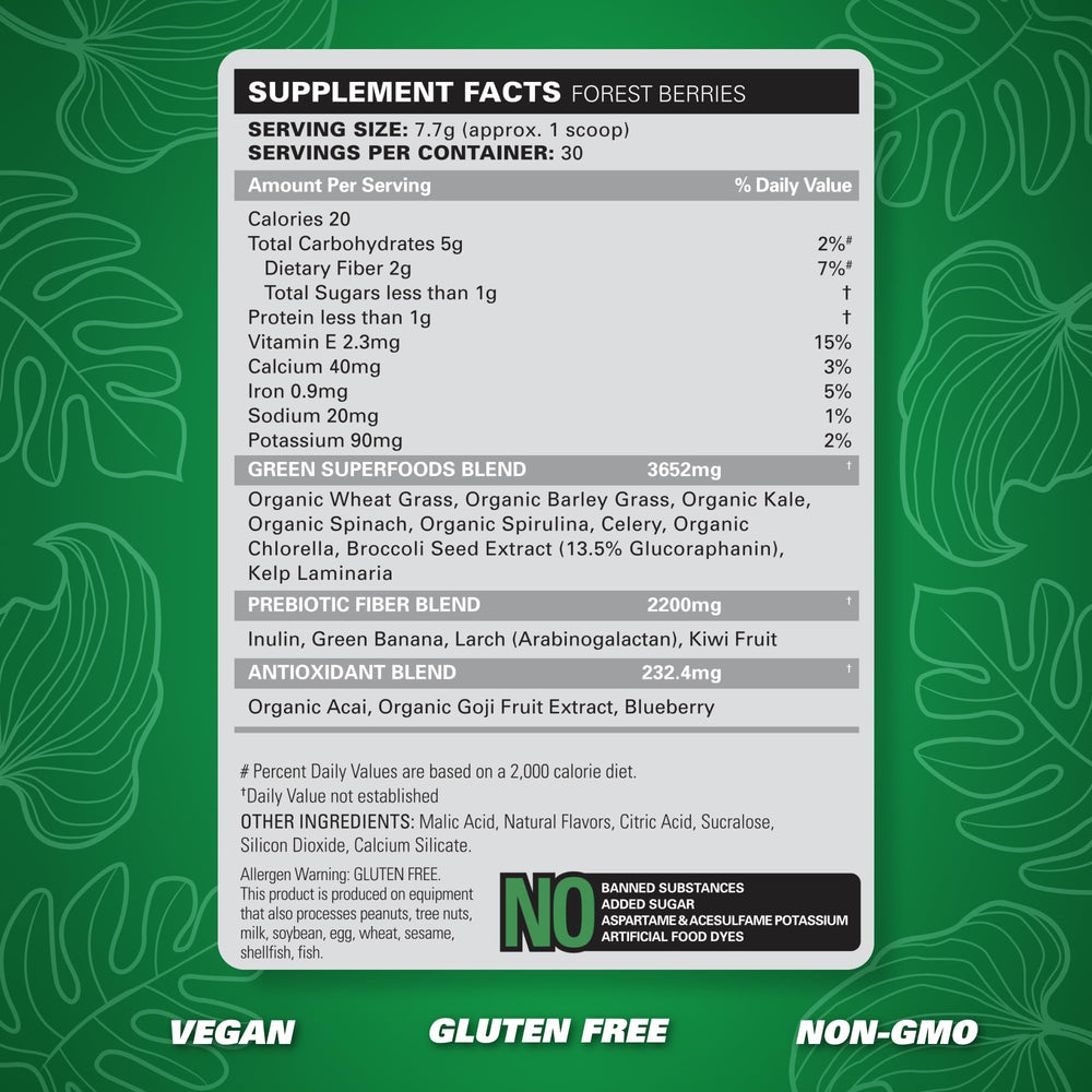 Digestive enzymes and prebiotic fiber in OxyGreens