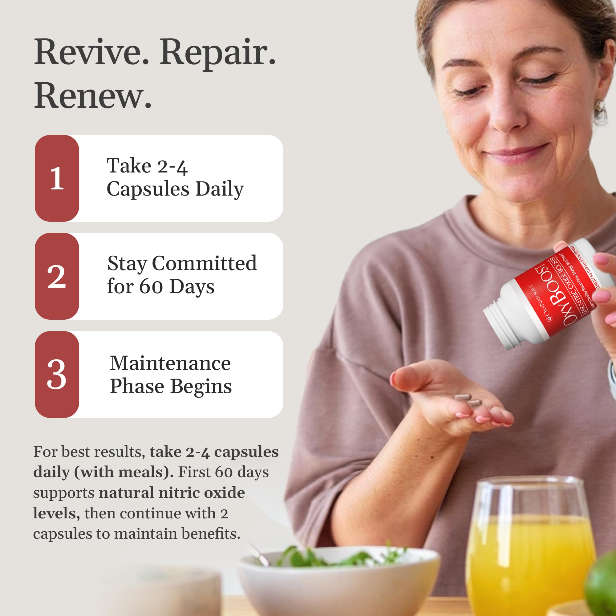 OxyNaturals OxyBoost capsules close-up highlighting circulatory support