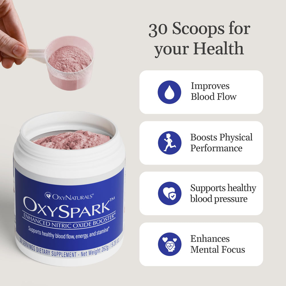 OxyNaturals OxySpark packaging lifestyle image for daily wellness routine