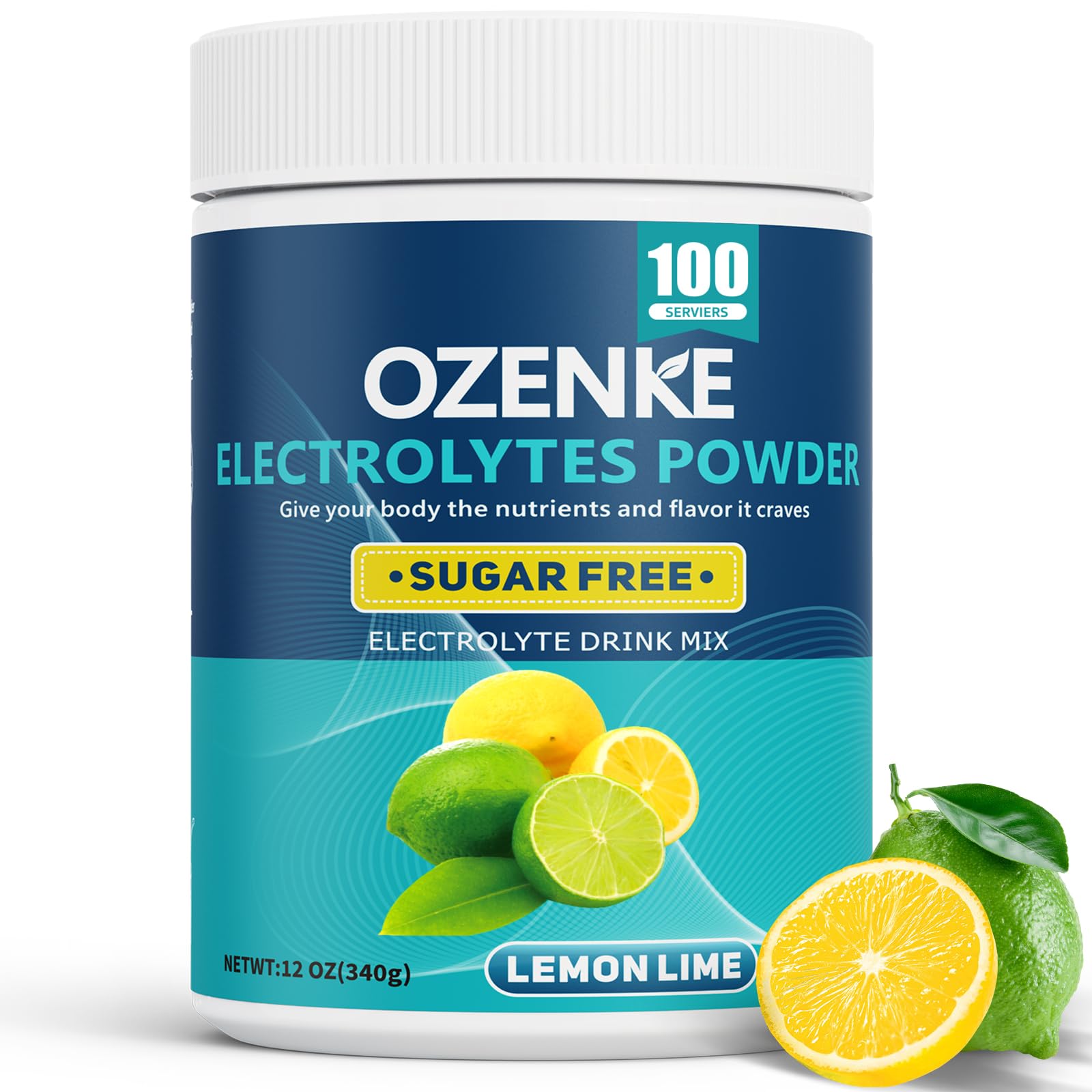 OZENKE 100 Servings Electrolytes Powder – Lemon Lime flavor, bottle front