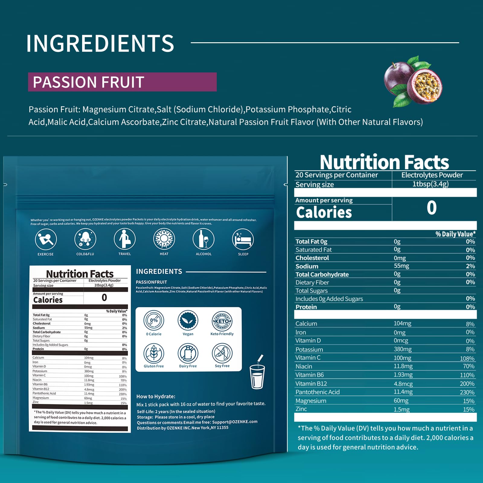 Individual OZENKE Hydration Packets – Portable and Travel Friendly