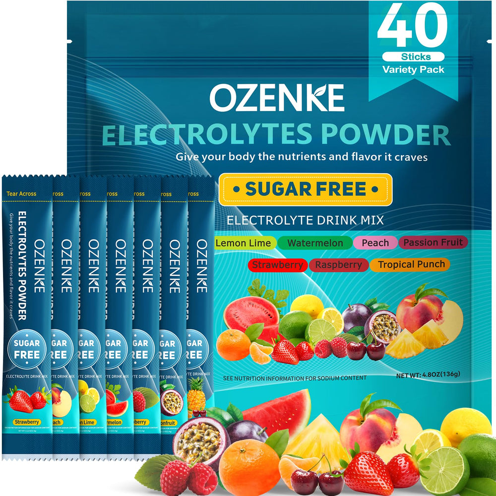 OZENKE Lemon Lime Electrolyte Packets – Sugar Free, 0 Cal, 40 Sticks