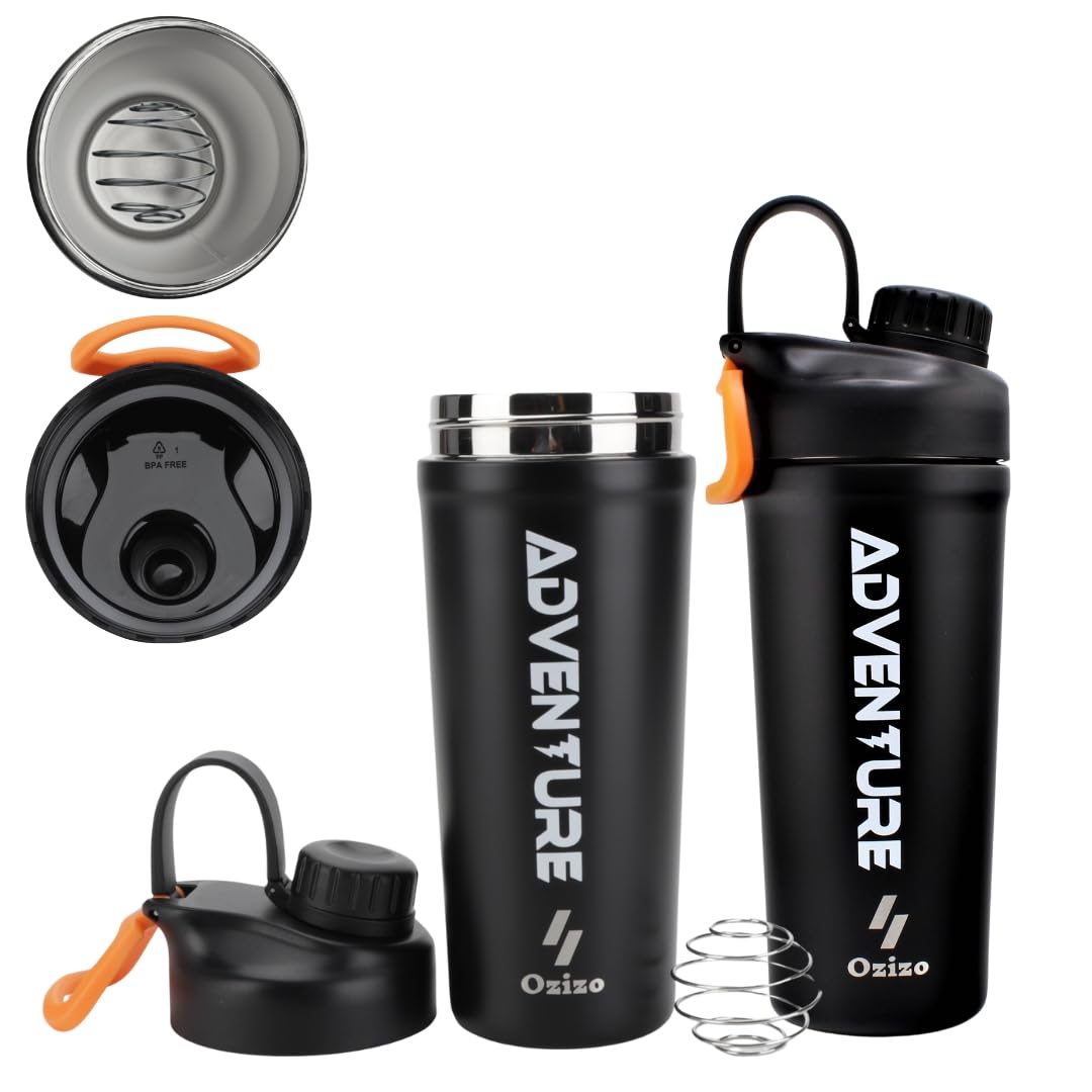 Ozizo 28oz stainless steel shaker bottle ready for on-the-go protein shakes.