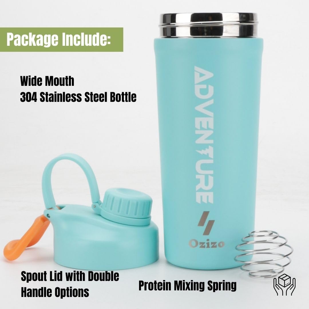 Size comparison of Ozizo shaker bottle against a hand