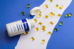 Close-up of ozonated olive oil capsules 120 count