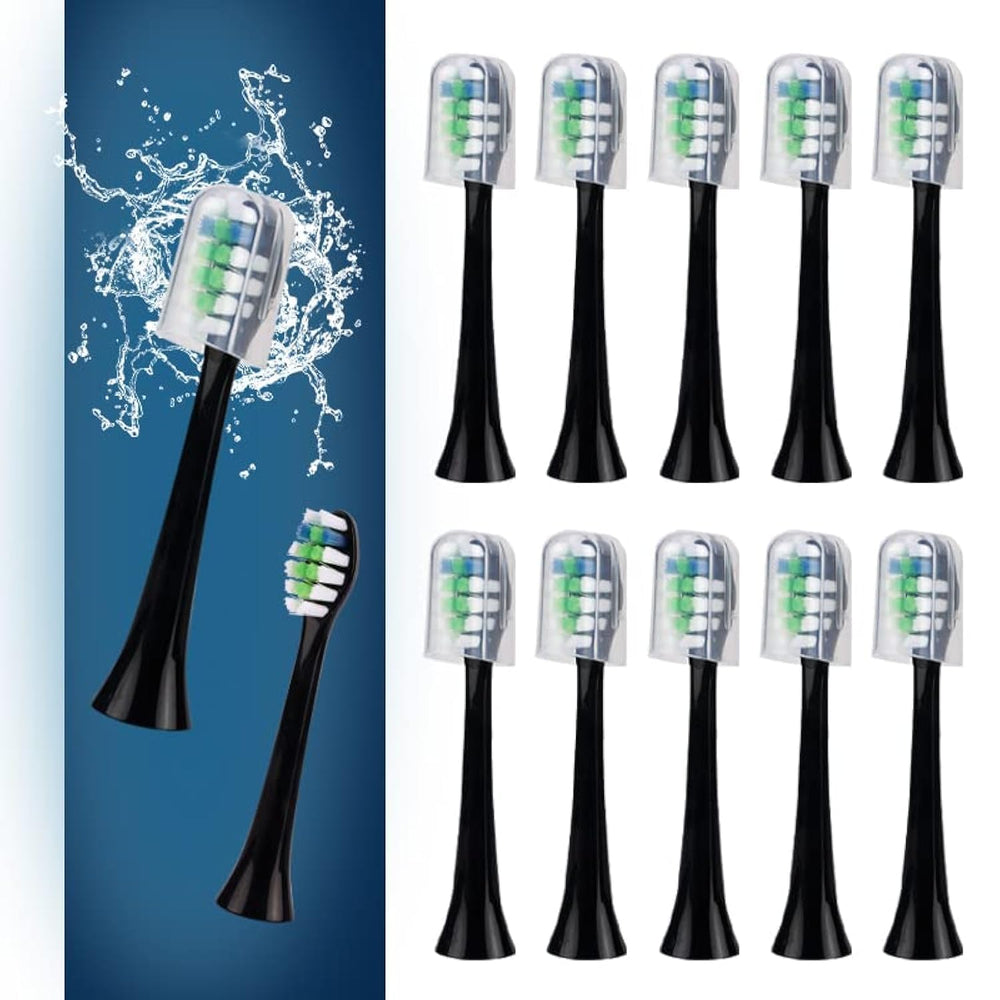 12-pack replacement toothbrush heads for Fairywill P11 T9, black, front view