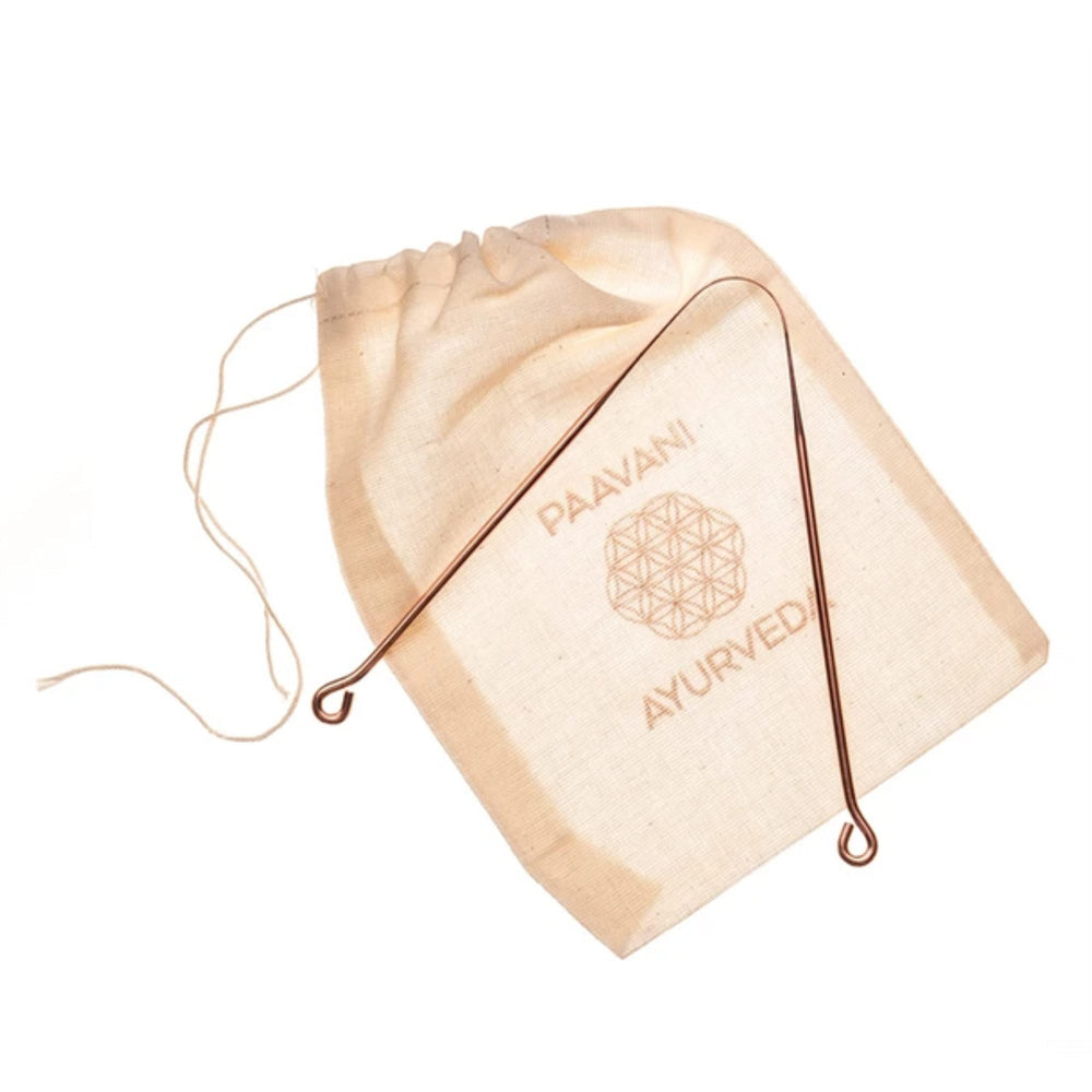 PAAVANI Ayurveda Copper Tongue Scraper - Copper tongue cleaner with travel pouch