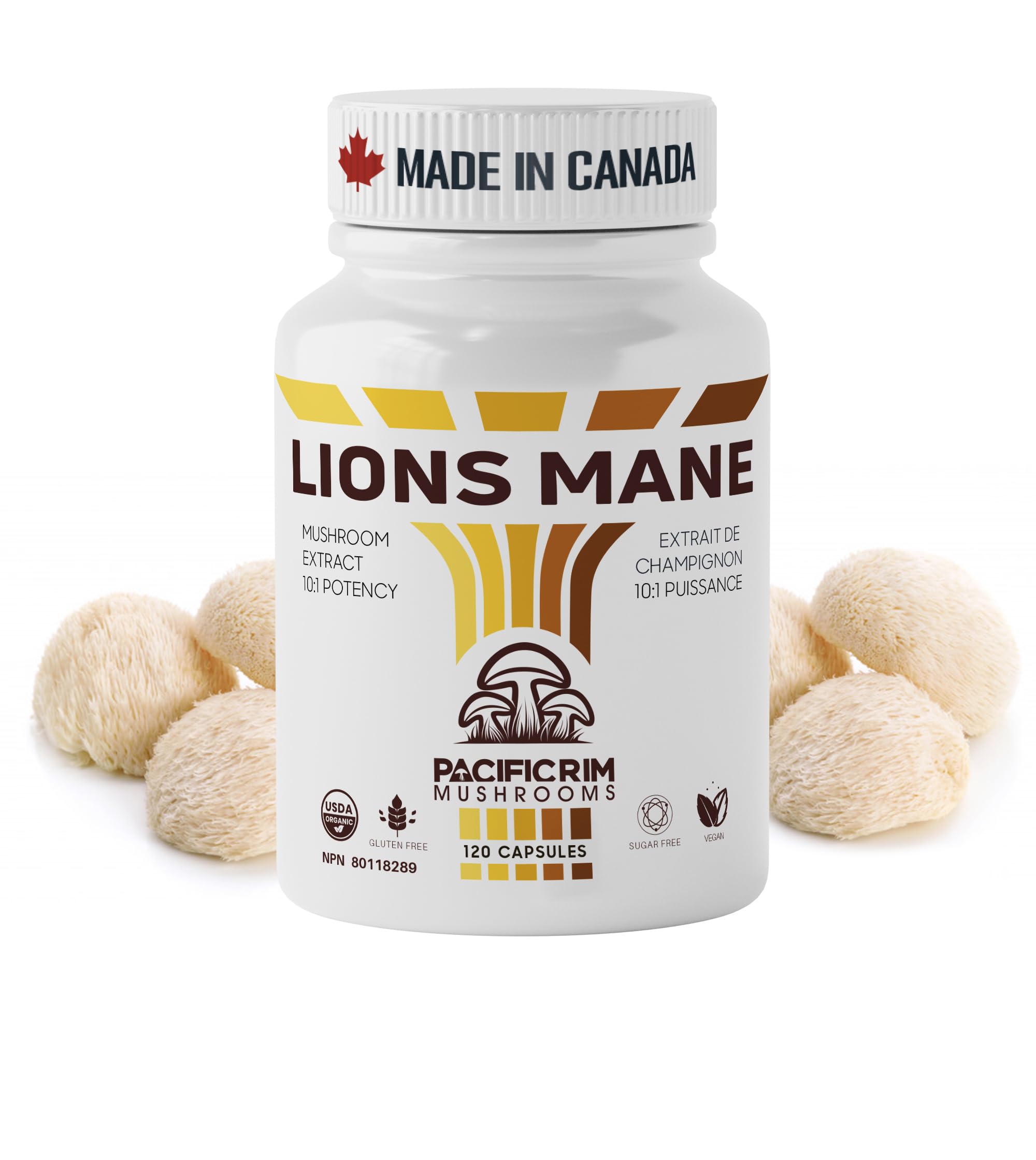 Bottle of Pacific Rim Mushrooms Lions Mane capsules