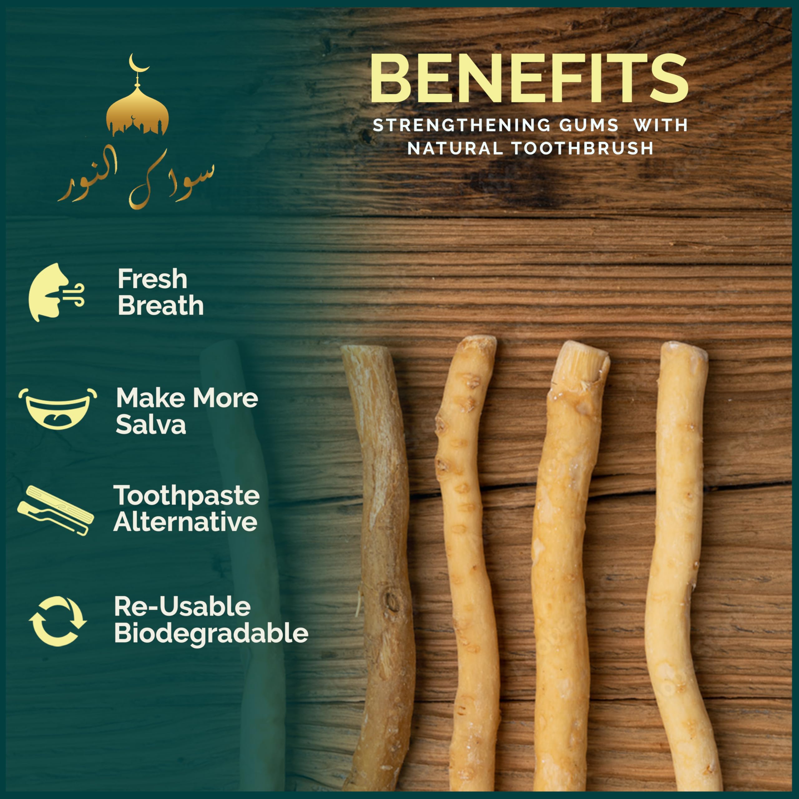 Miswak sticks in vacuum-sealed packaging