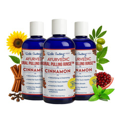 Pack of 3 Ayurvedic oil pulling bottles for teeth and gums with cinnamon flavor
