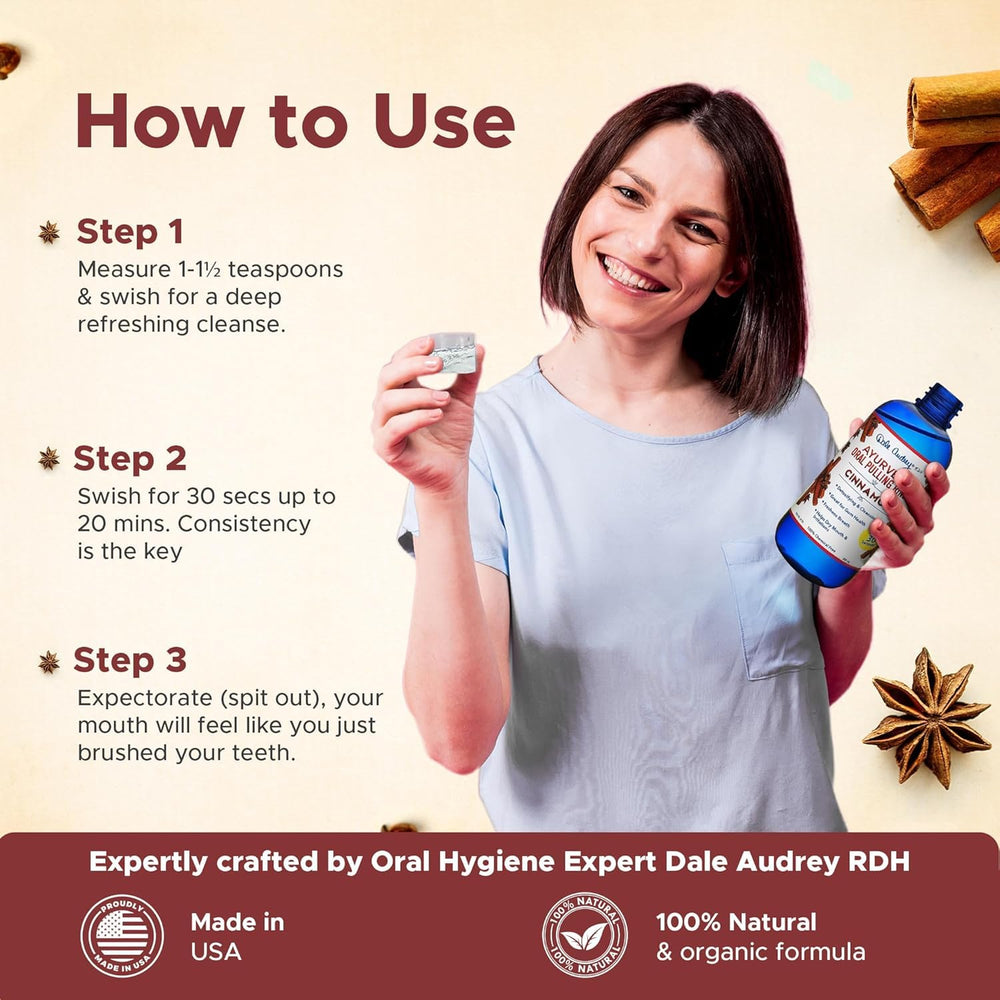Whitening and fresh breath cinnamon oil pulling mouthwash bottle