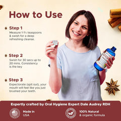 Whitening and fresh breath cinnamon oil pulling mouthwash bottle