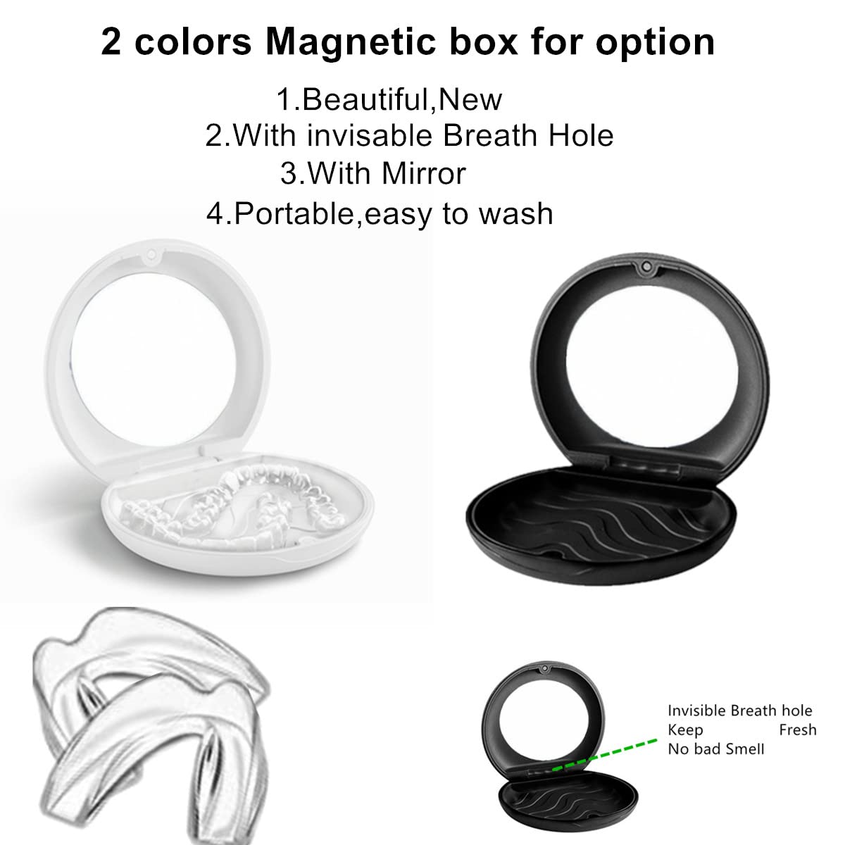 White round magnetic mirror box included with the kit
