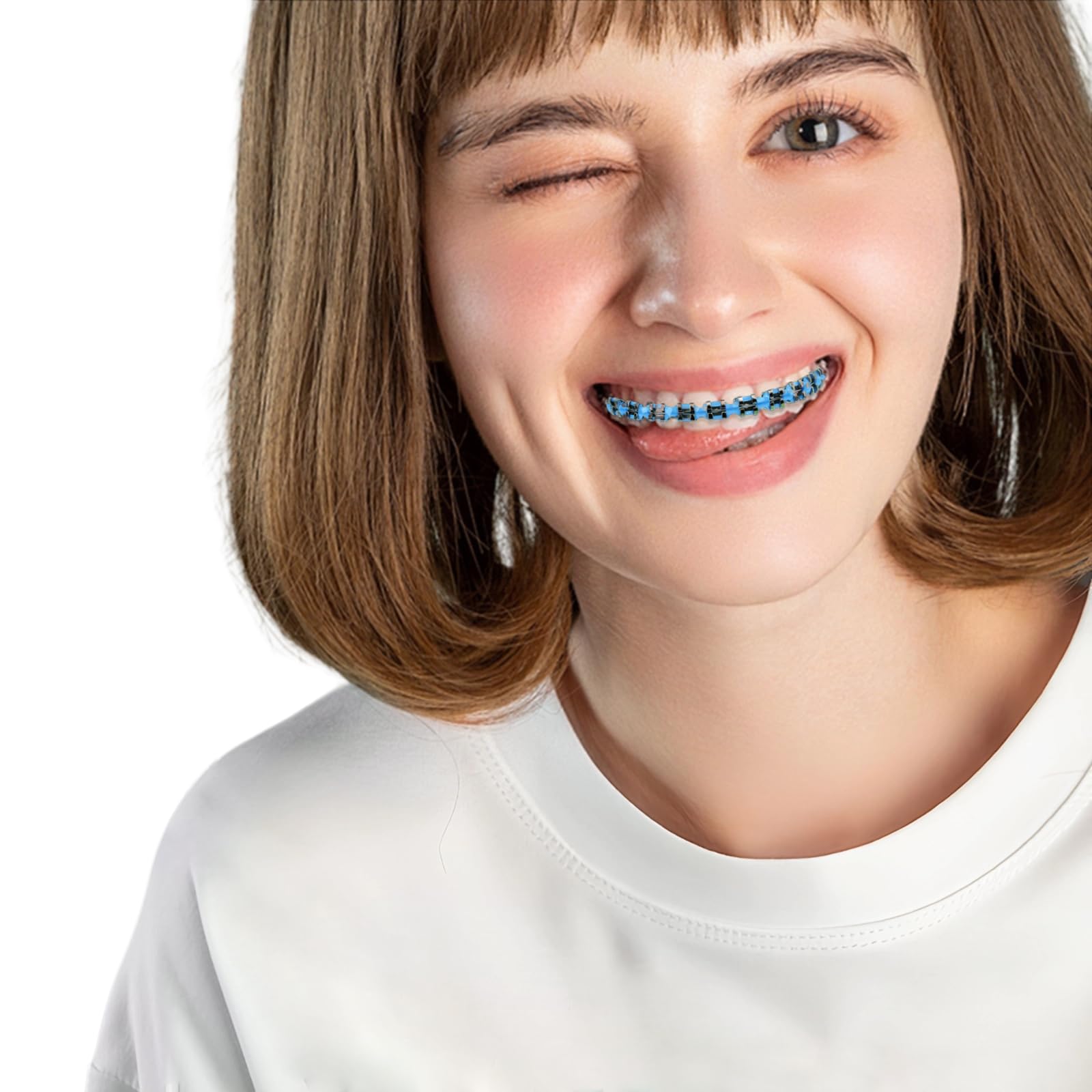 Package contents displayed: braces ligatures storage box and mirror.