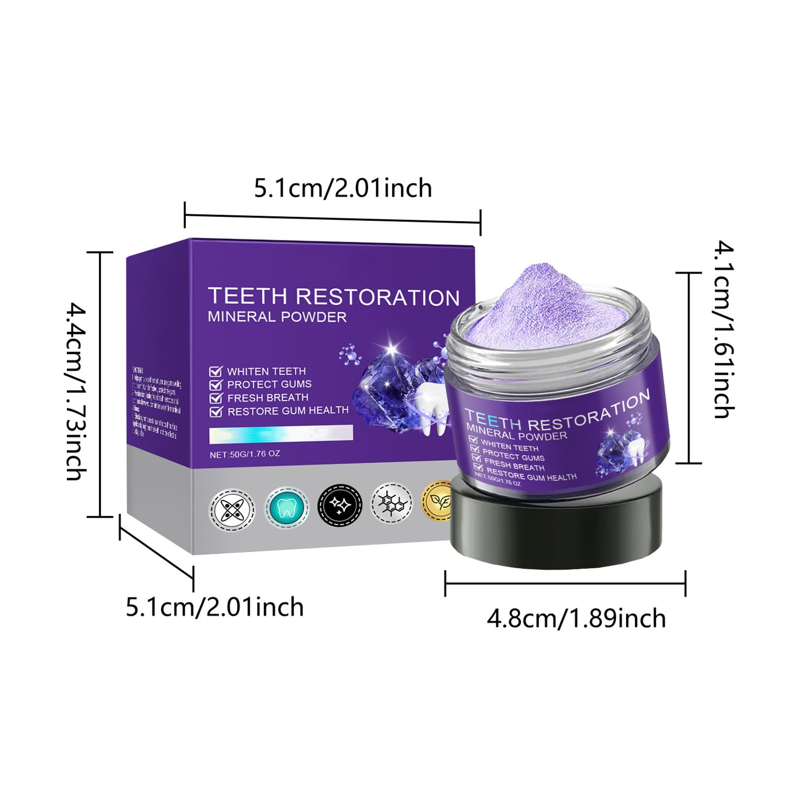 Packaging of 2pcs purple mineral teeth restoration powder