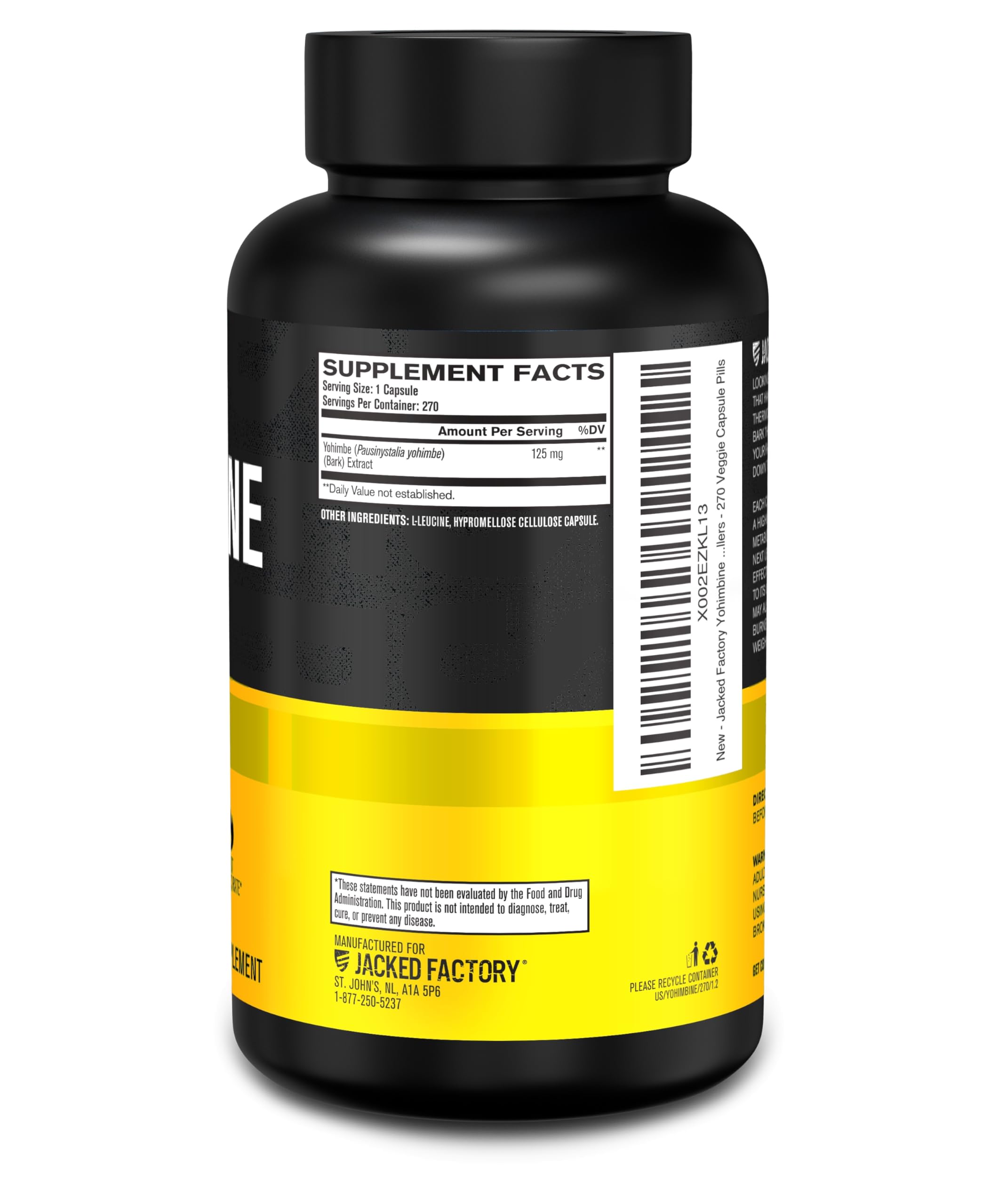 Packaging and product details for Jacked Factory Yohimbine Extra Strength