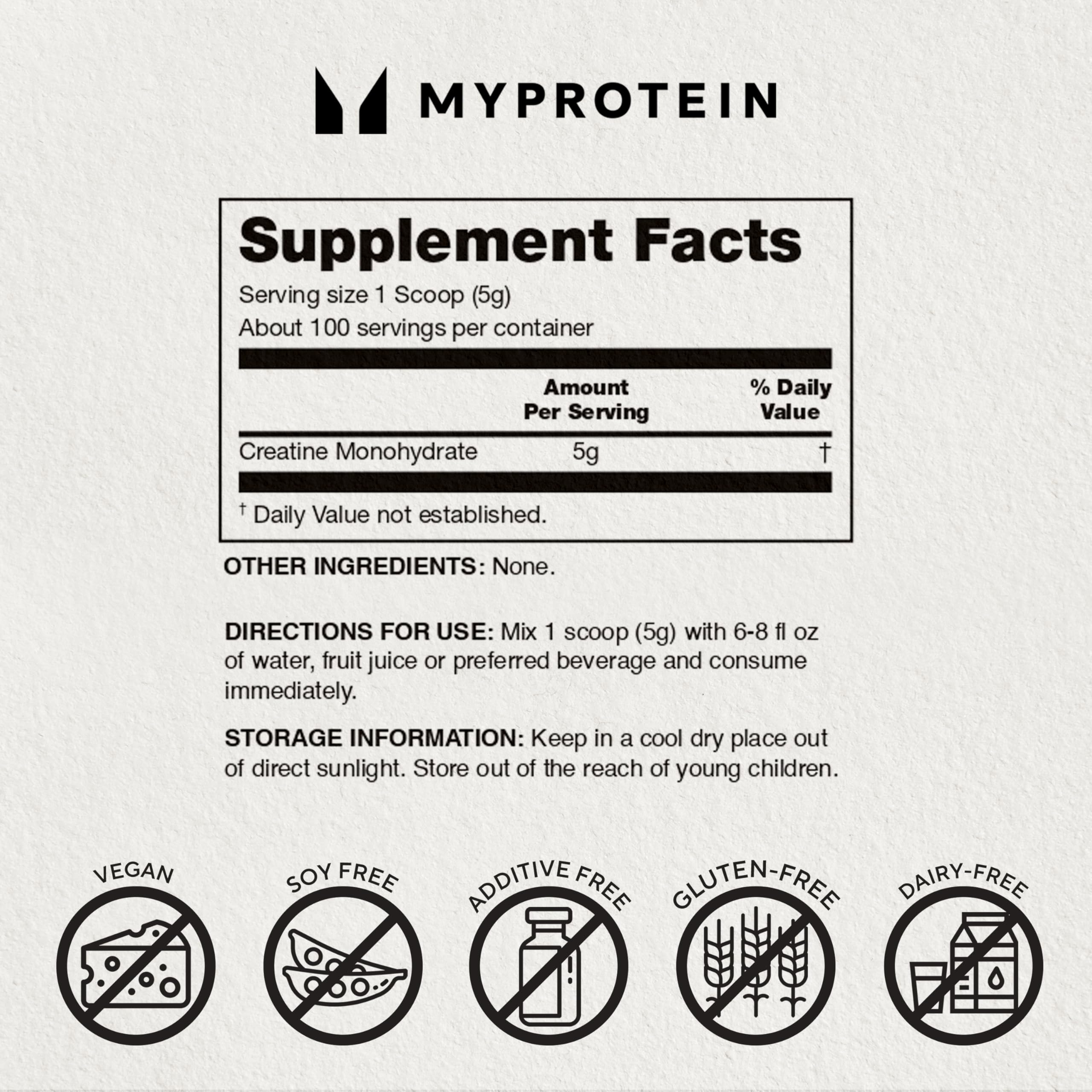 Product packaging and label details for Myprotein creatine