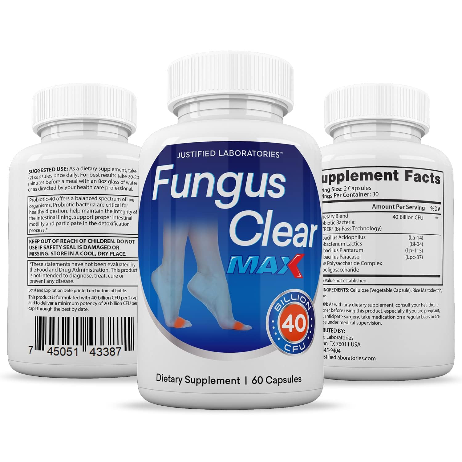 Packaging and nutrition facts label for Fungus Clear Max Probiotic