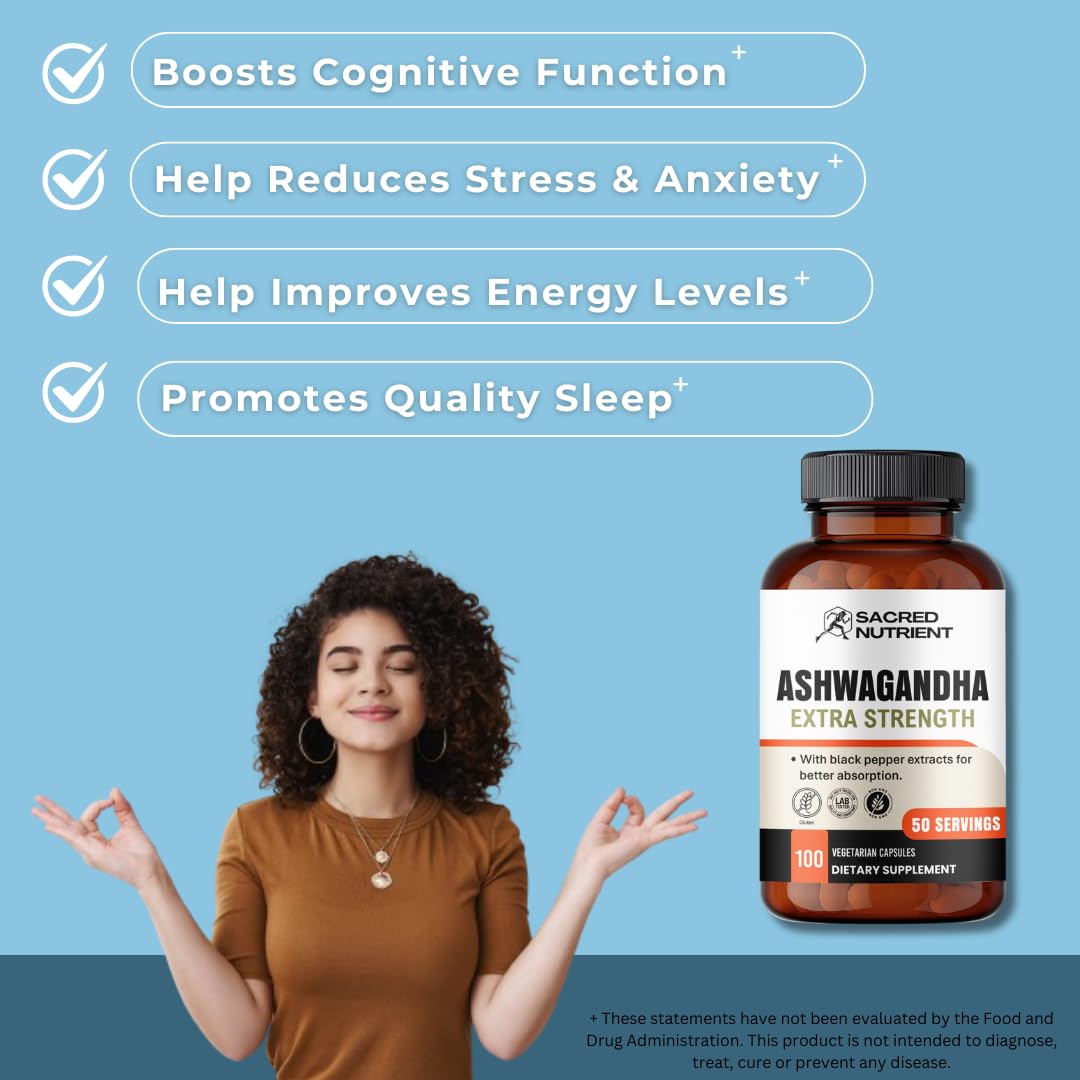 Packaging for Sacred Nutrient Ashwagandha with 100 capsules