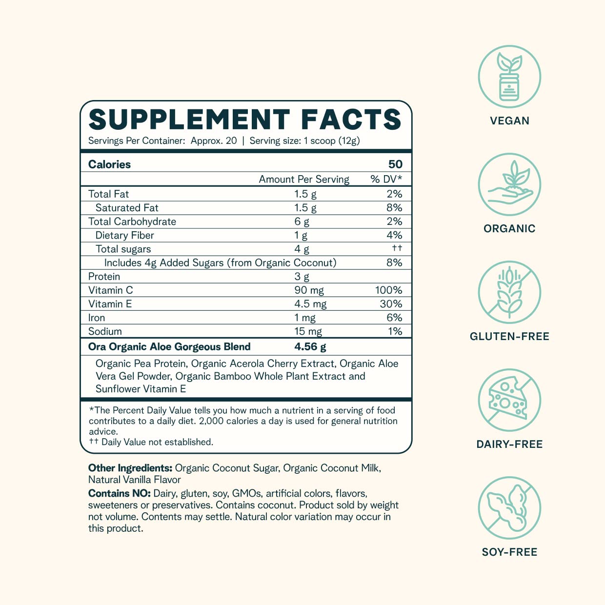 Packaging front of Ora Organic collagen powder