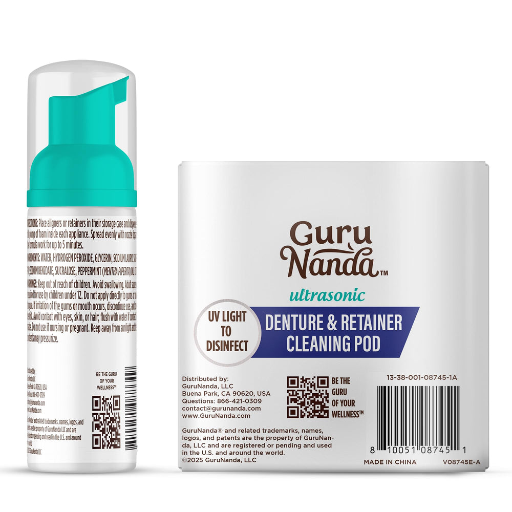 GuruNanda Retainer Cleaner Set packaging with accessories